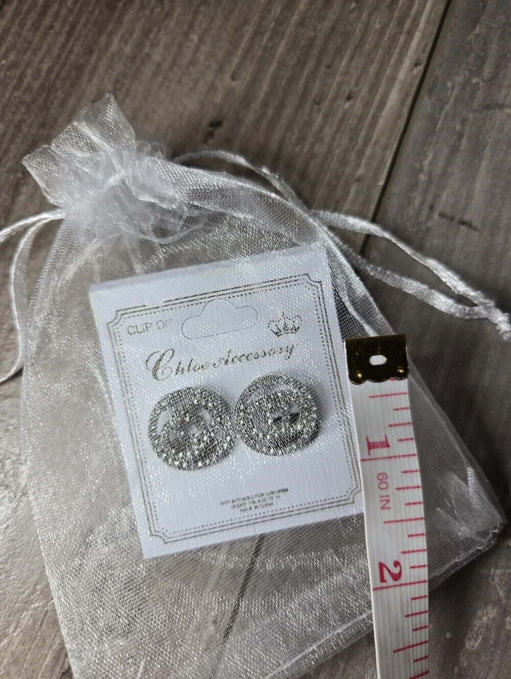 NWT Chloe Accessory Double Circle Silver Crystal Clip-On Earrings Women's